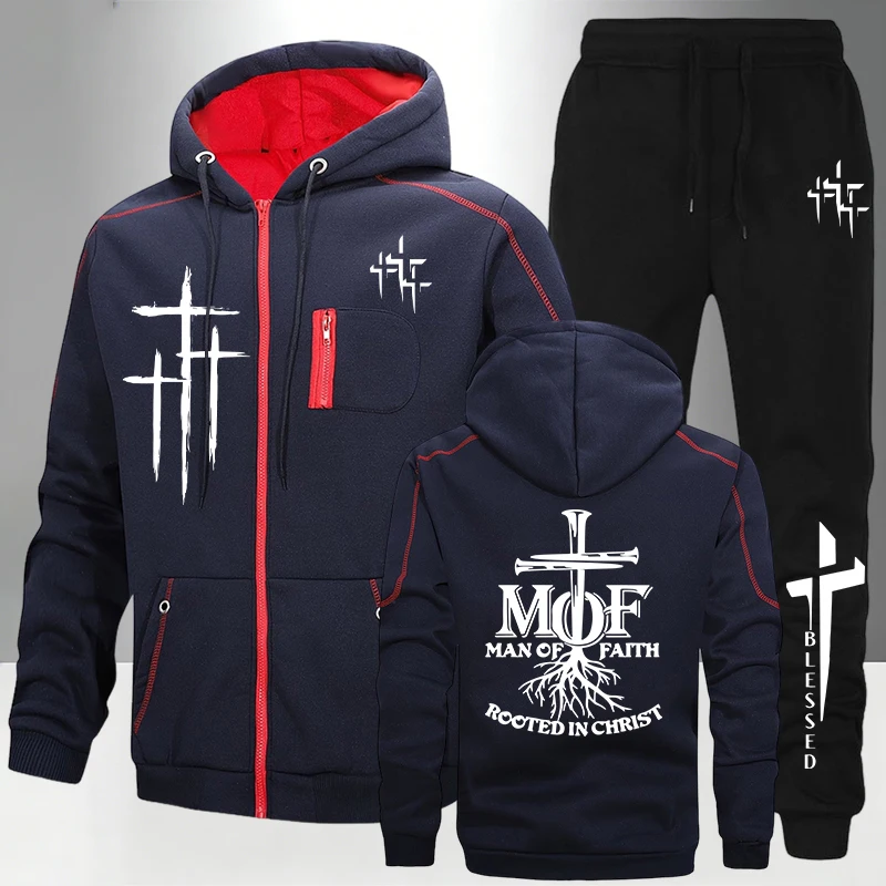 Men'S Fashion Zipper Hoodie - Man of Faith Zipper Hoodies Sweatpants