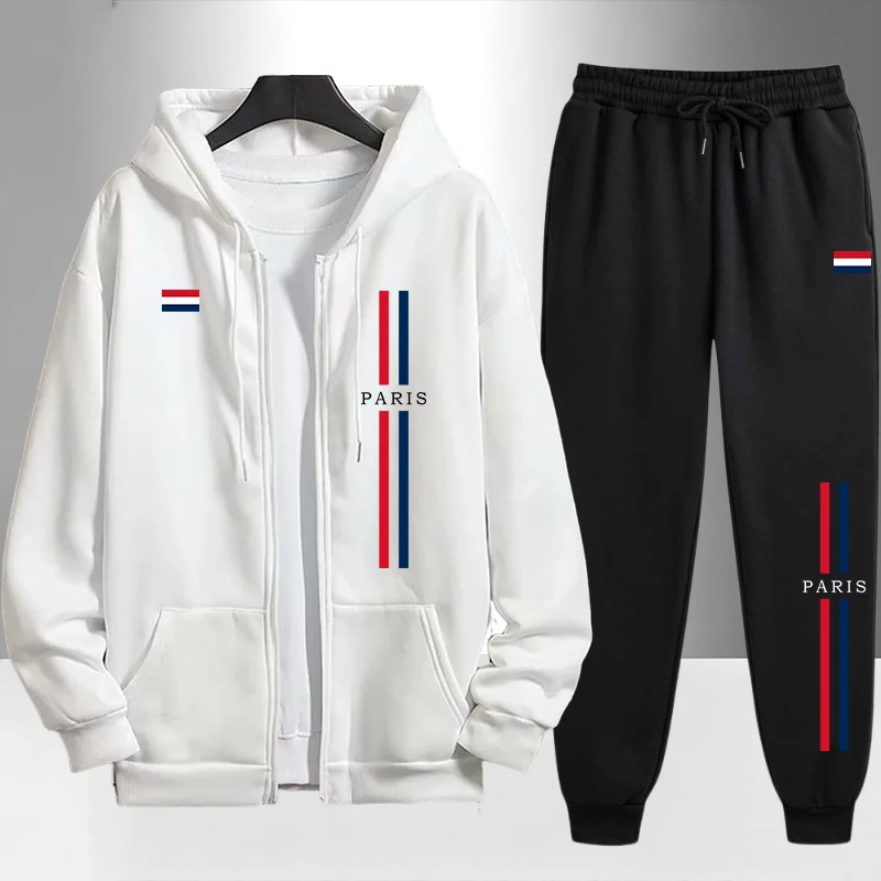 Men'S Fashion Zipper Hoodie - Paris Fashion Men's Set Zipper Outerwear