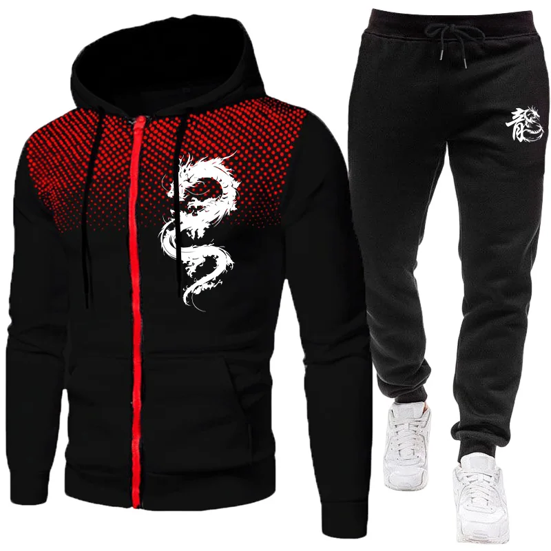 Men'S Fashion Zipper Hoodie - Men's Paris Dragon Pattern Fashion Print