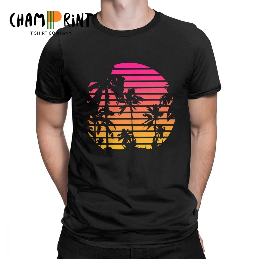 Men'S Fashion From The 80S - Sunset Palm Tree Vintage Tee Shirt