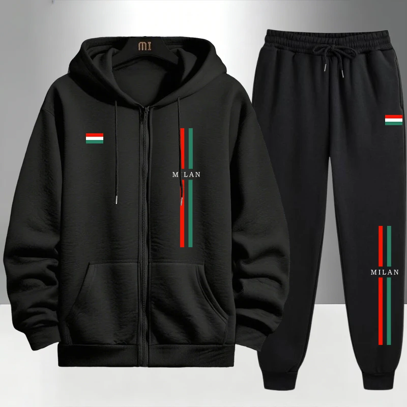 Men'S Fashion Zipper Hoodie - 2026 Italy Printed Men's Set Zipper