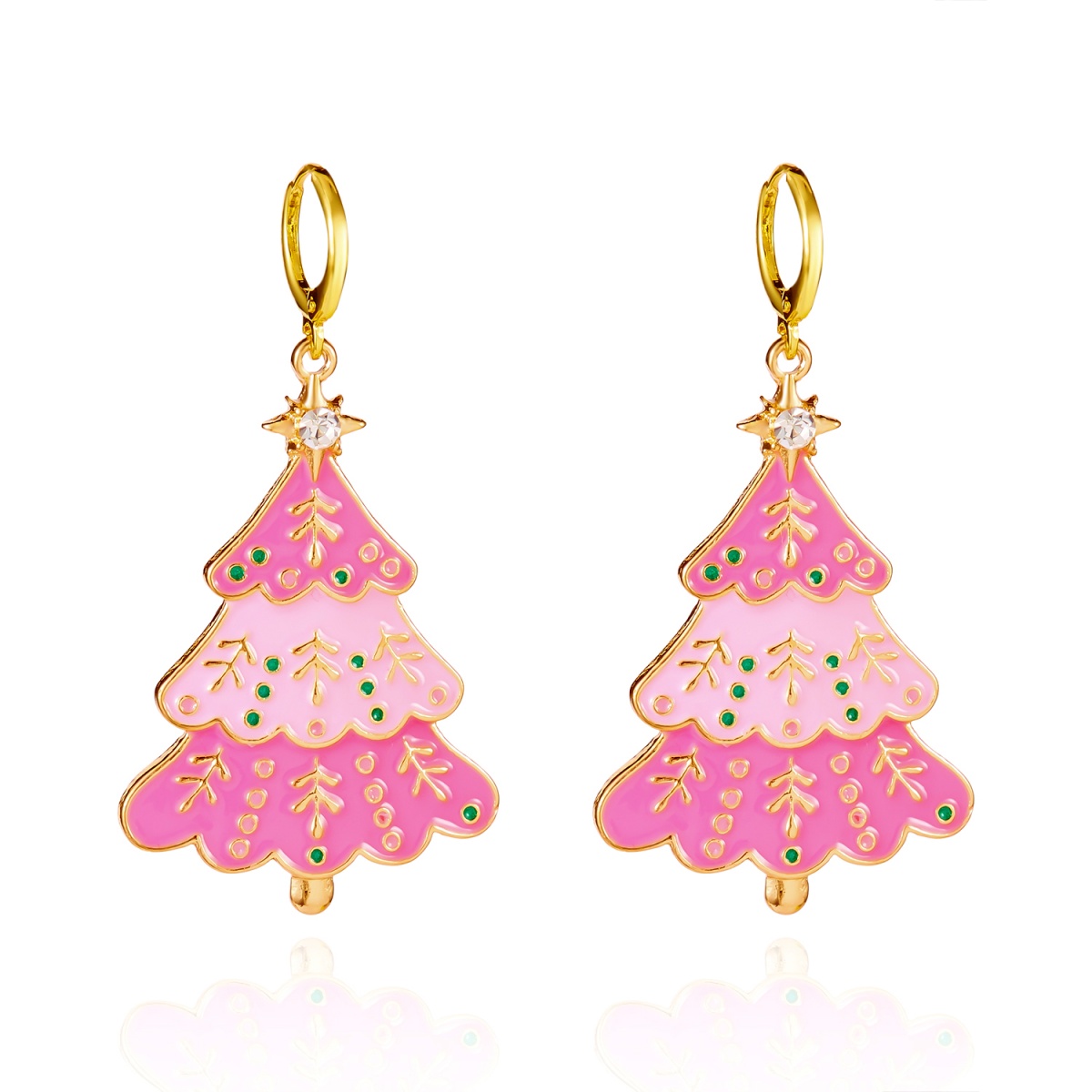 Men'S Fashion Xmas Party - Christmas Earrings Pink Enamel Xmas Tree