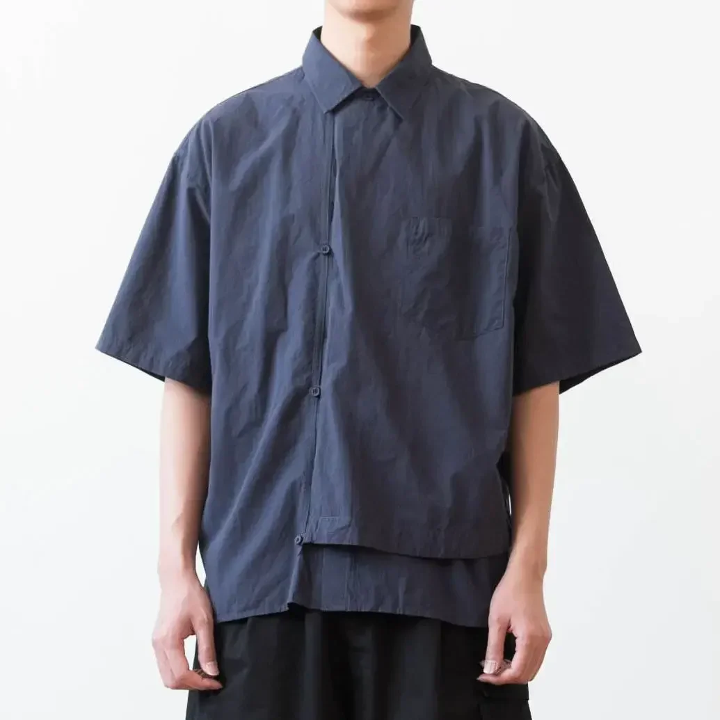 Men'S Fashion Online Stores - Summer Fashion Dark Blue Creative Placket