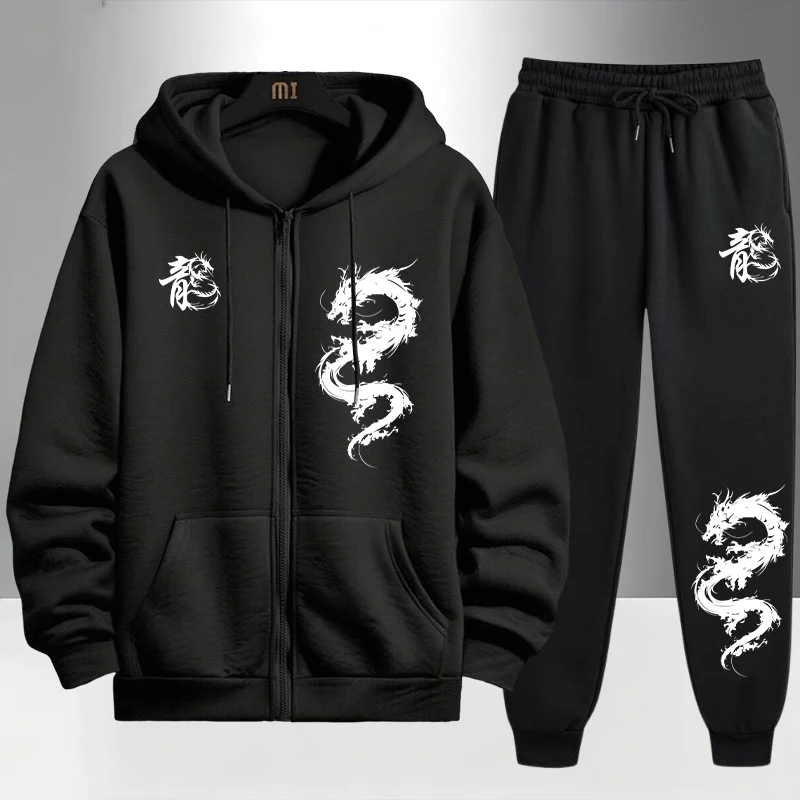 Chinese Dragon Print Tracksuit - Men'S Fashion Zipper Hoodie ulasan dan harga