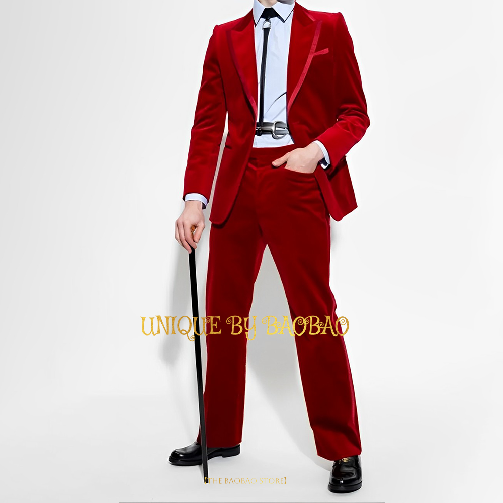 Men's Red Velvet 2 Piece Suit  - Men'S Fashion Xmas Party ulasan dan harga