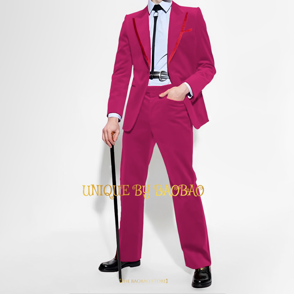 Men's Red Velvet 2 Piece Suit  - Men'S Fashion Xmas Party ulasan dan harga