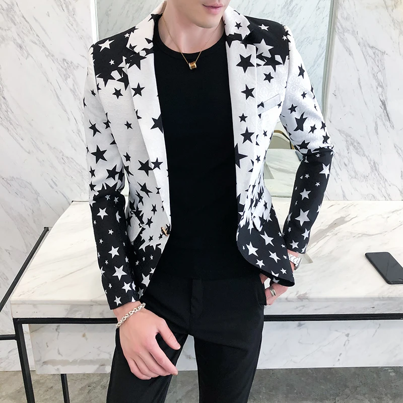 Star Print Slim Fit Blazers 20 - Men'S Fashion Light Jacket ulasan dan harga