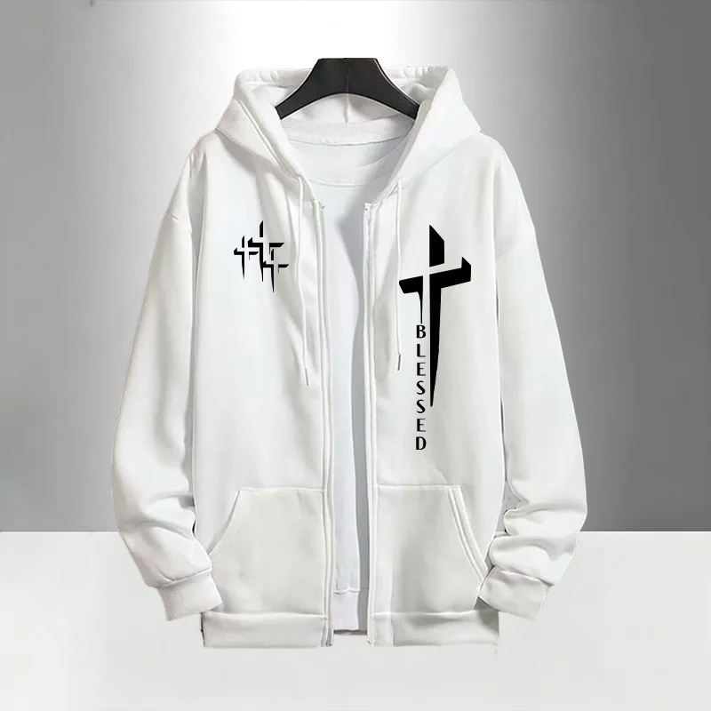 Cross Blessed Print Tracksuit  - Men'S Fashion Zipper Hoodie ulasan dan harga