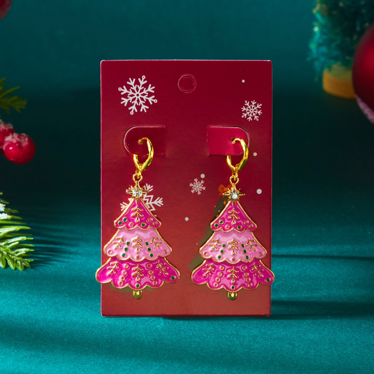 Christmas Earrings Pink Enamel - Men'S Fashion Xmas Party ulasan dan harga
